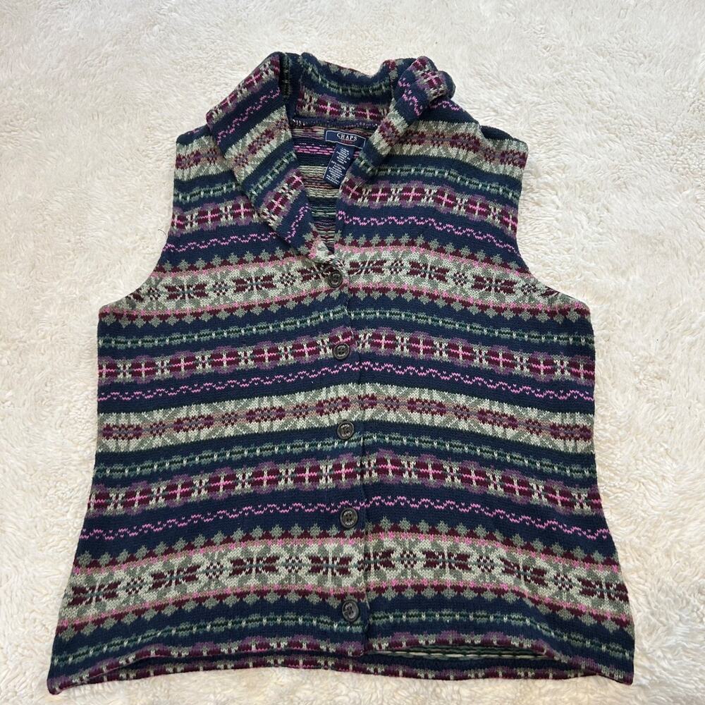 Chaps Womens Knit Sweater Vest Multicolor L Cotton Boho Indie Grunge Gorpcore - Picture 1 of 5